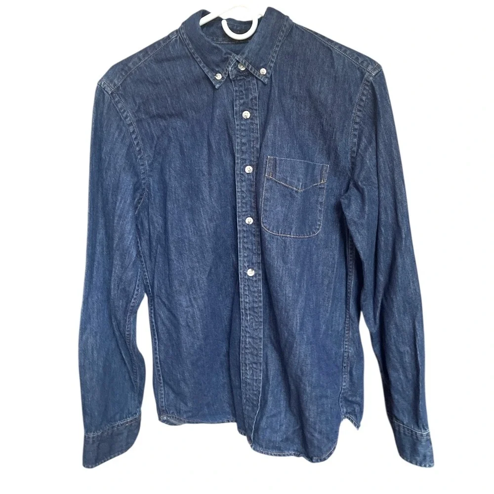J. Crew Cotton Denim Dark Wash Button‎ Down Shirt M